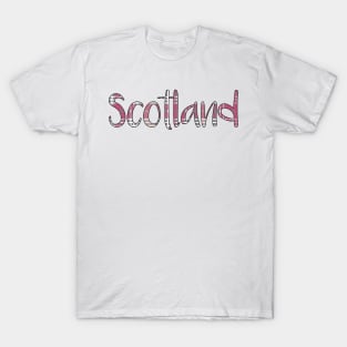 SCOTLAND, Pink and Grey Tartan Style Text Design T-Shirt